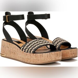 NWB Franco Sarto Black and Tan Platform Wedge Sandals Size 9